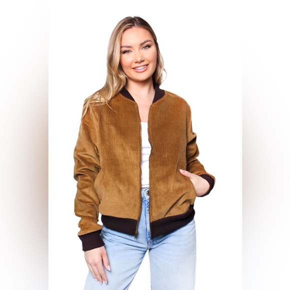 Women's Large Long Sleeve Lined Corduroy Bomber Jacket - Picture 5 of 8